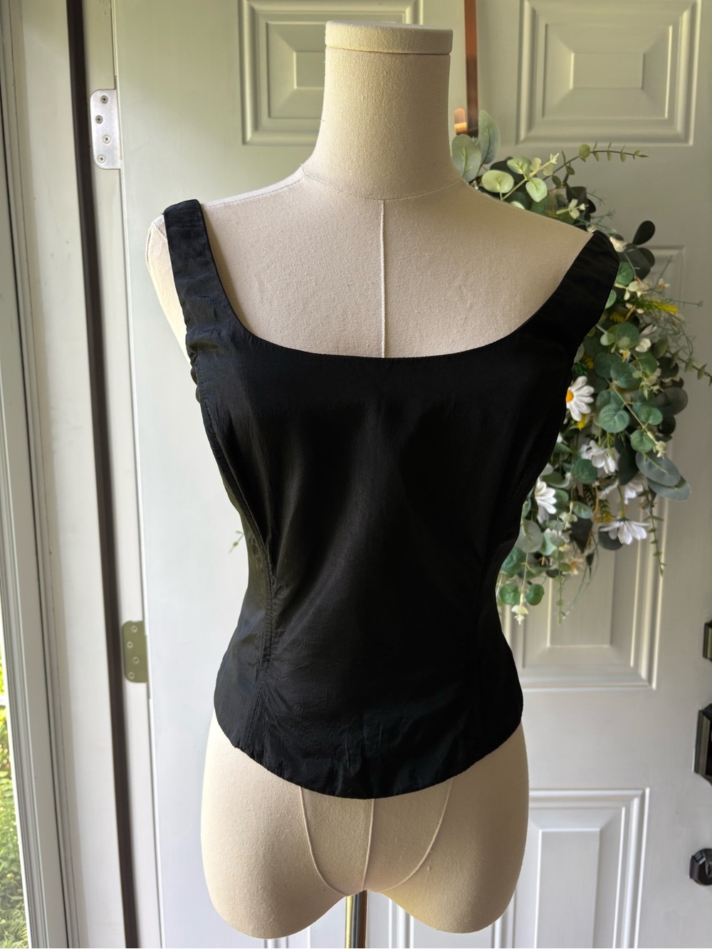 Vintage 90’s 100% Silk Classic Black Square-Neck Women's Corset Top